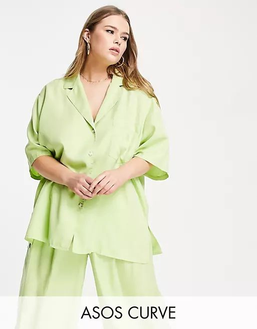 ASOS DESIGN Curve bowling shirt in bright apple - part of a set | ASOS (Global)