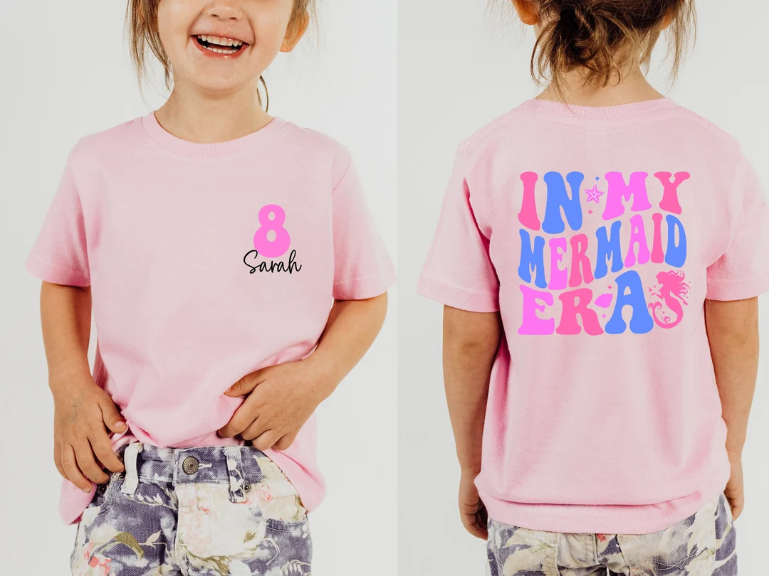 Custom in My Mermaid Era Shirt, Kids Birthday Shirt, Retro Birthday Girl Gift, Birthday Toddler T... | Etsy (US)