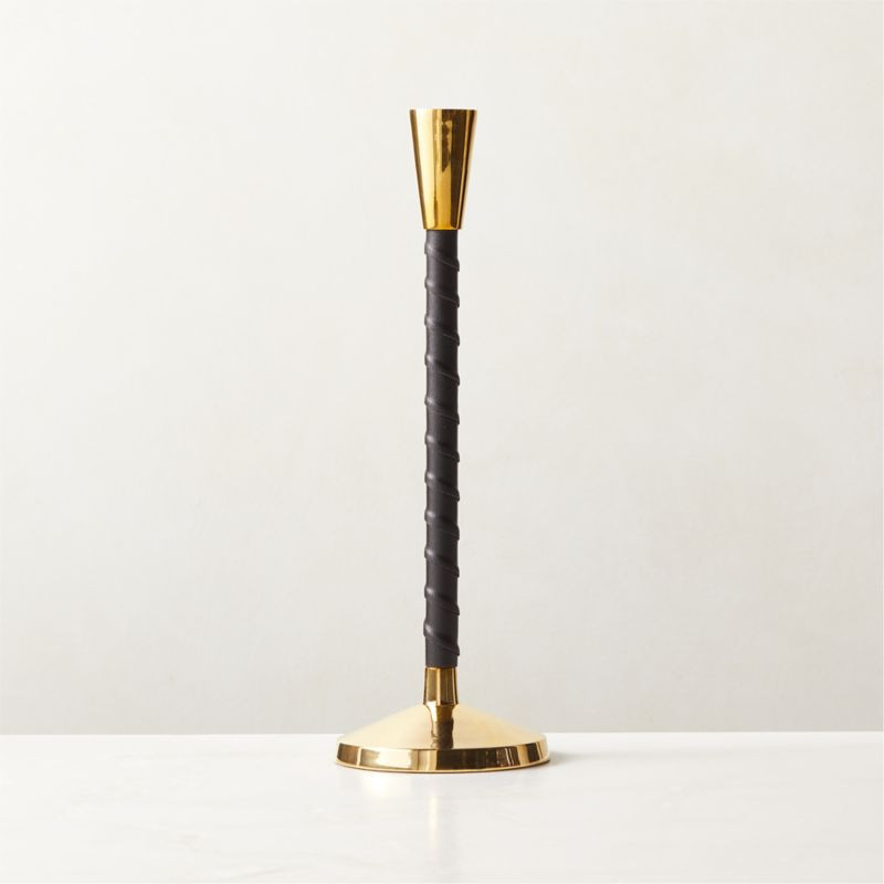 Rim Leather Taper Candle Holder Small + Reviews | CB2 | CB2