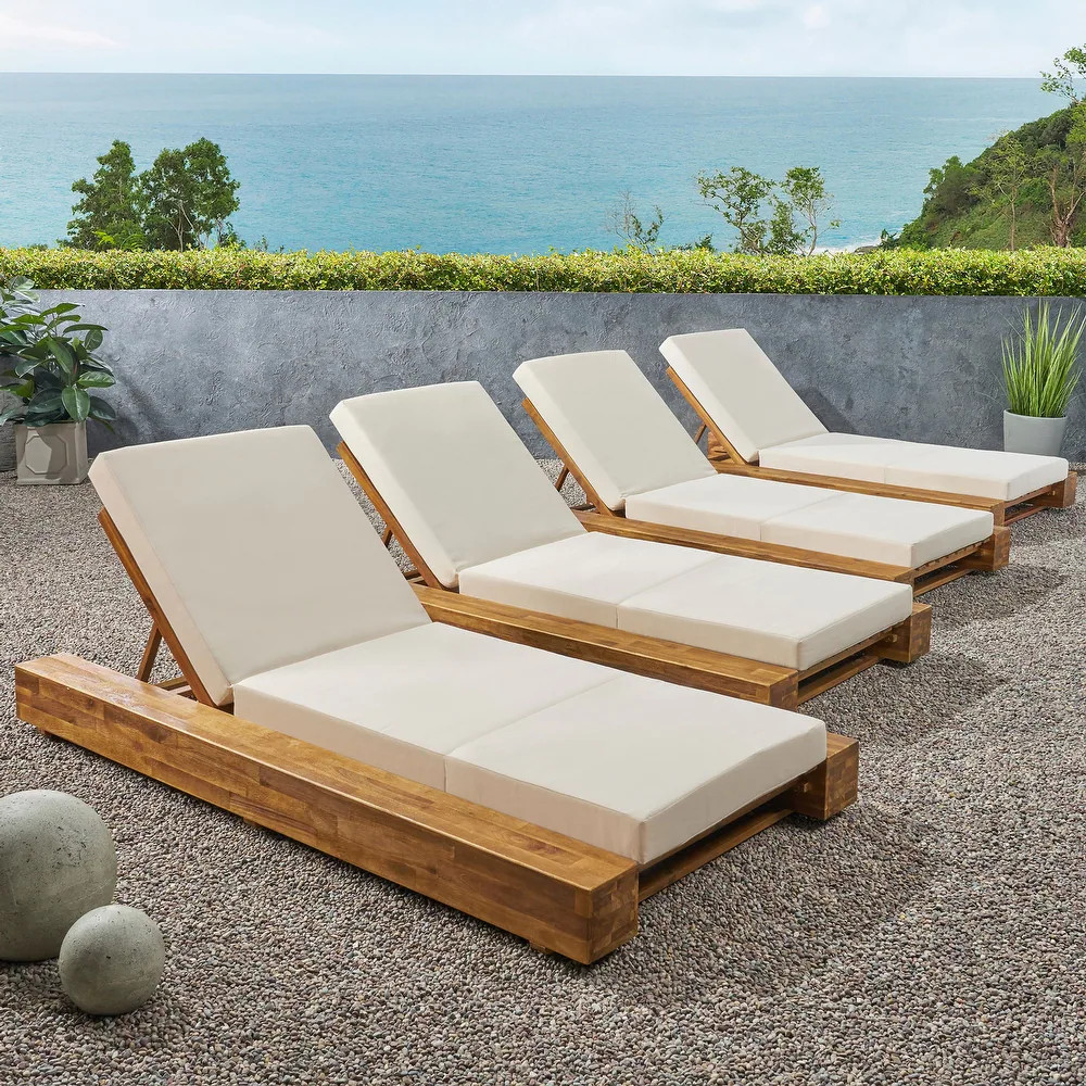 Christopher Knight Home - Broadway Acacia Wood Chaise Lounge with Adjustable Recline and Cushione... | Bed Bath & Beyond