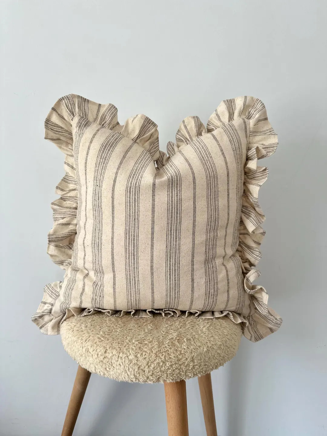 Linen Stripe Pillow Cover: Rustic Ruffle Accent, Farmhouse Decor | Etsy (US)