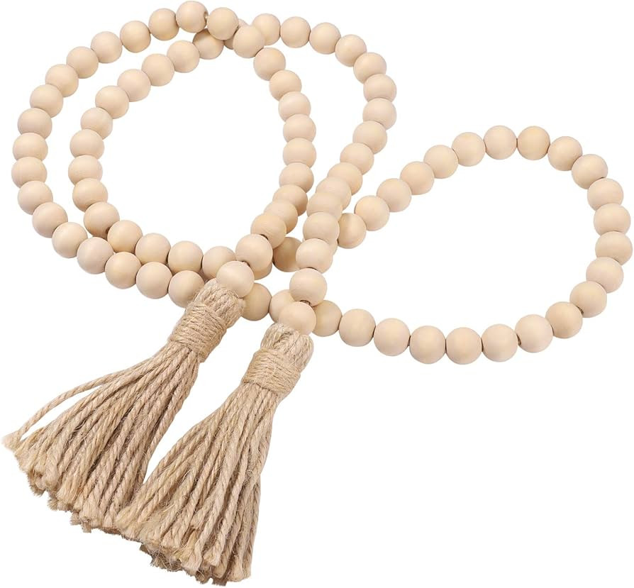 Wood Bead Garland Farmhouse Rustic Country Beads Holiday Decoration Wall Hanging Prayer Beads | Amazon (US)