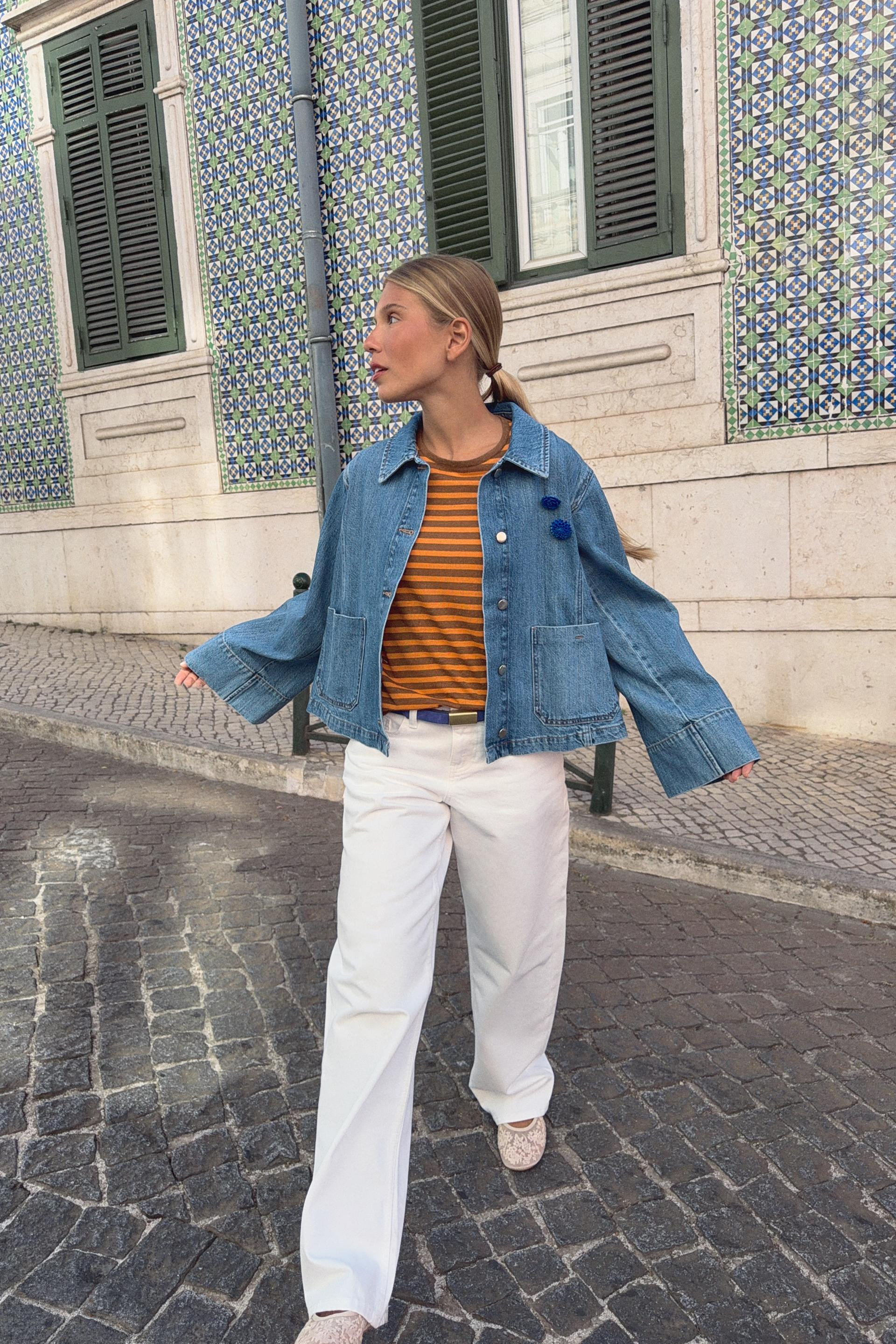 Zara - Z1975 Short Denim Jacket - Mid-Blue - L - Woman | Zara US