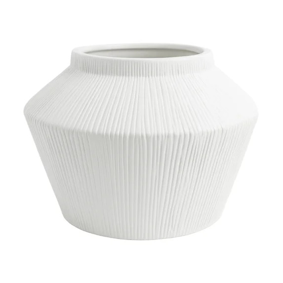 Better Homes & Gardens Angular Short White Ribbed Ceramic Decorative Vase, 6" | Walmart (US)