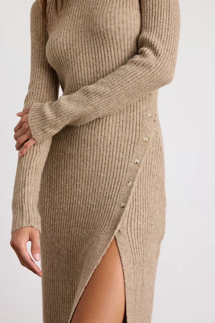 Rileynn Heathered Taupe Ribbed Sweater Midi Dress | Lulus