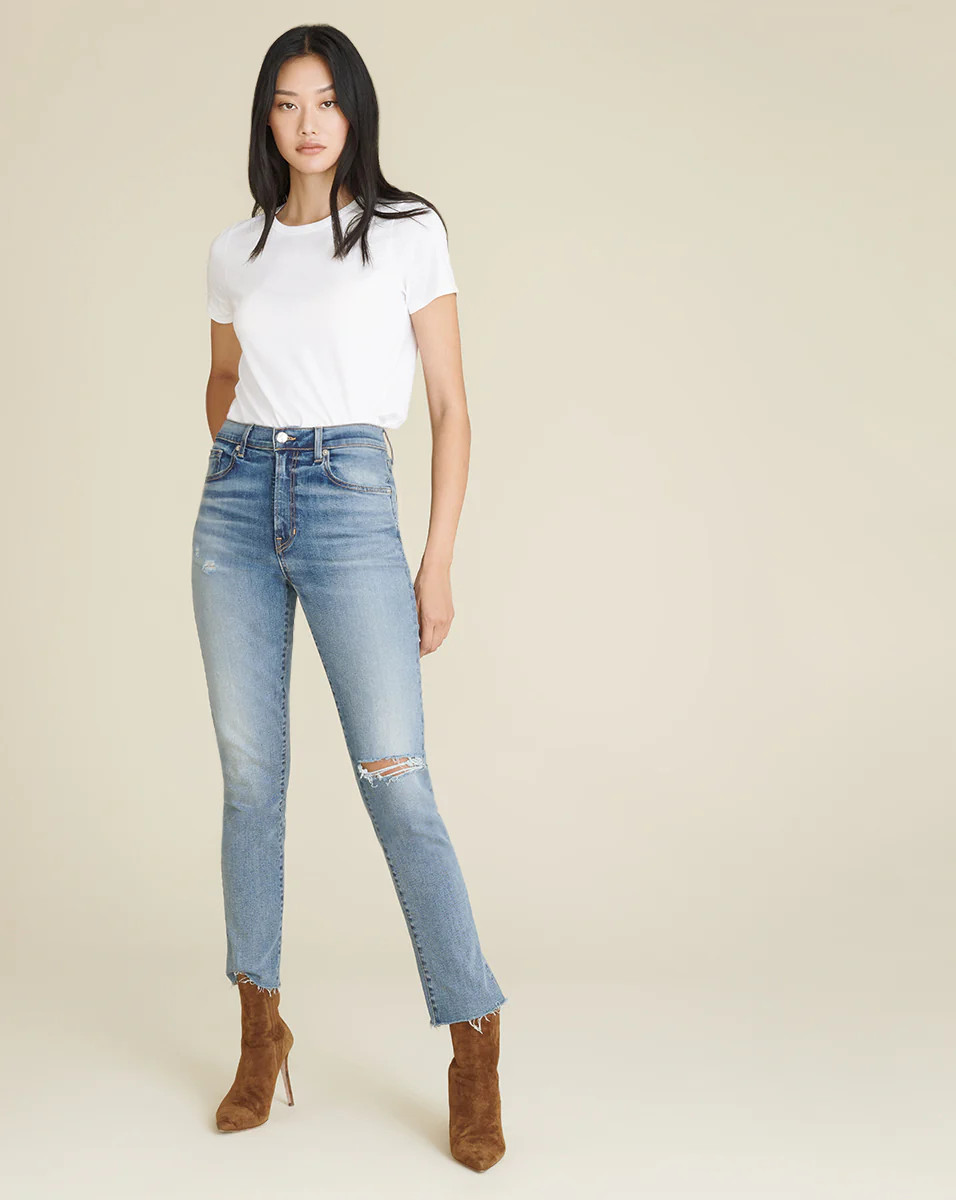 Ryleigh Distressed High-Rise Slim-Straight Jean | Veronica Beard