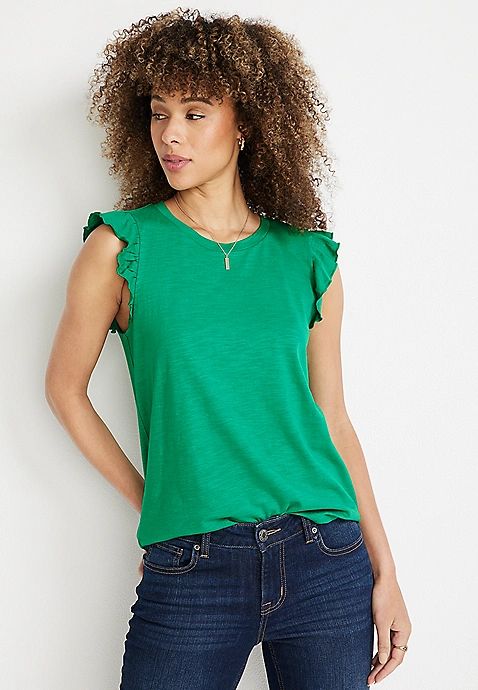 Brookside Ruffle Sleeve Tee | Maurices