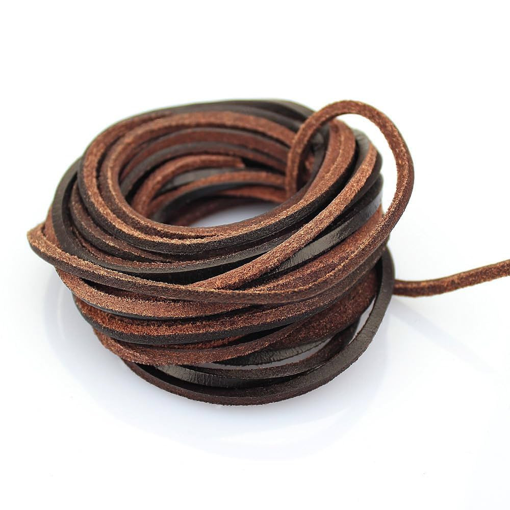 LolliBeads (TM) 3mm Flat Genuine Leather Strip Cord Braiding String Dark Brown Espresso (5 Yards) | Amazon (US)