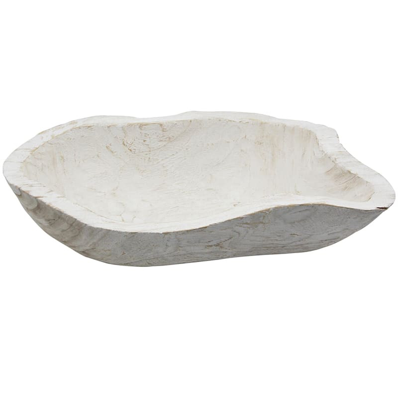 Whitewashed Organic Wooden Decorative Bowl, 21x11 | At Home