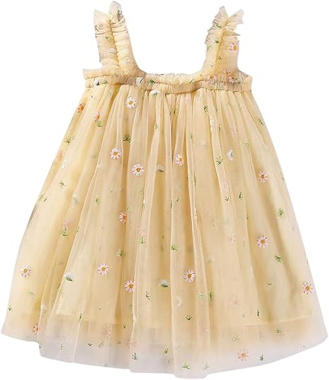 Girls Dresses Daisy Floral Summer Sleeveless Beach Tutu Dress Layered Tulle Dresses for Toddler G... | Amazon (US)