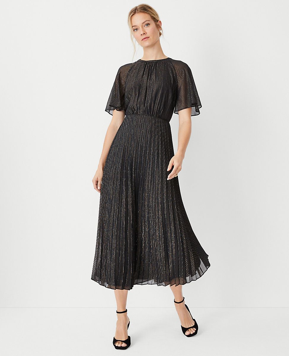 Shimmer Stripe Pleated Flare Dress | Ann Taylor (US)