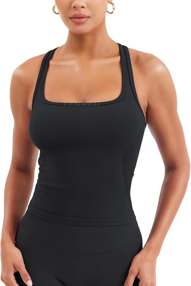 YEOREO CoreFlex Workout Tank Tops for Women Square Neck Sleeveless Camisole Tops Seamless Racerba... | Amazon (US)