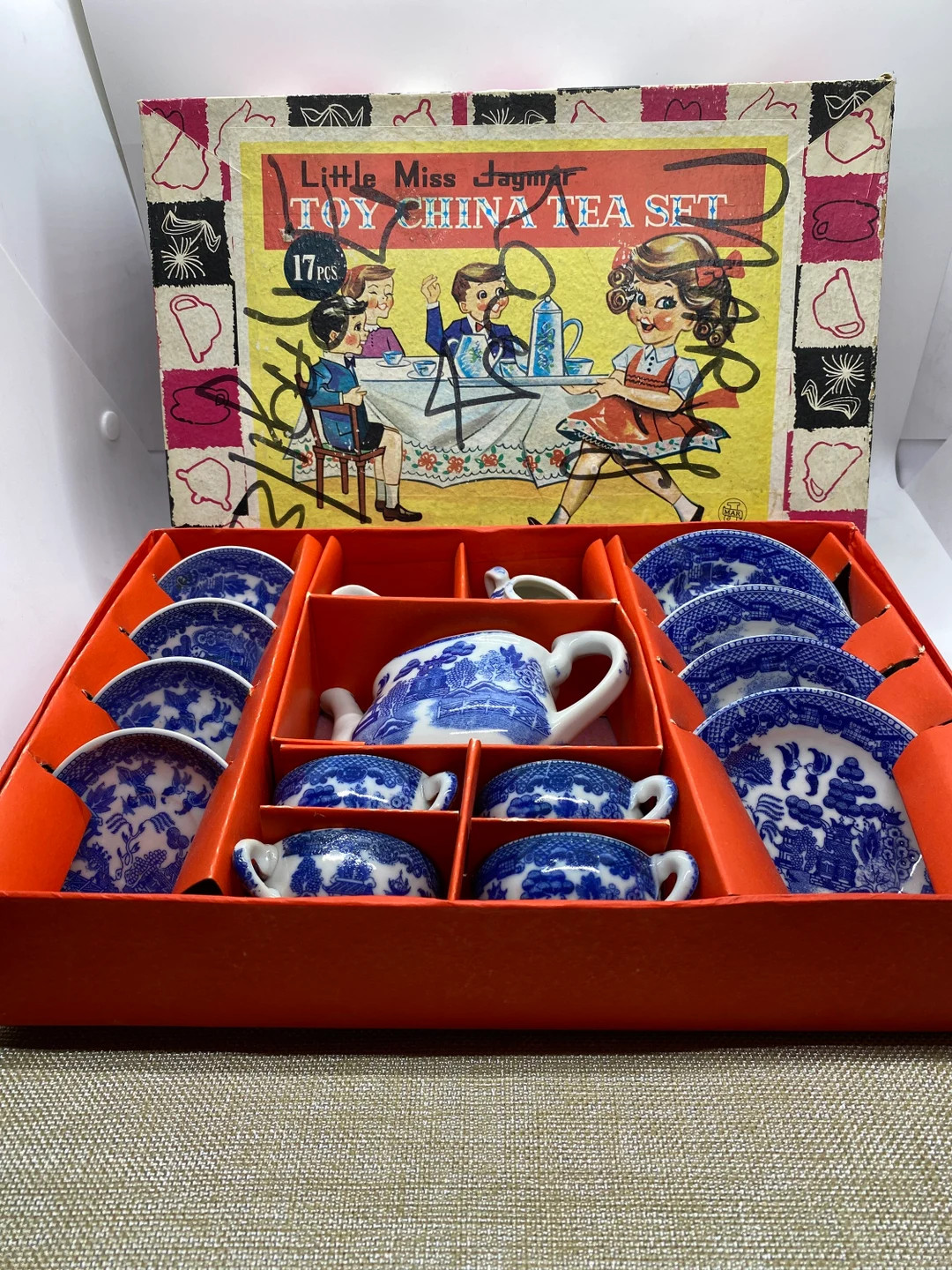 Vintage rare 1950s Jaymar Japan blue willow children’s 17 piece tea set in original box | Etsy (US)