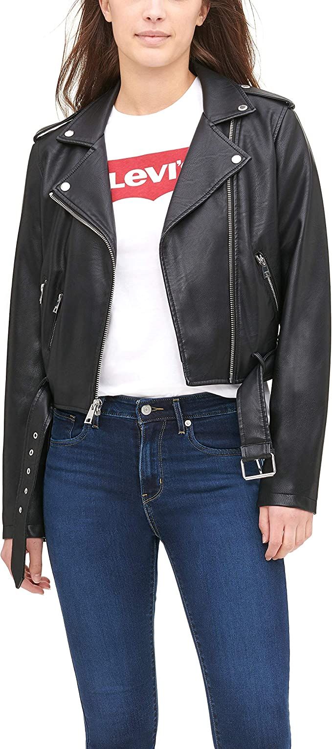 Levi's womens Faux Leather Belted Motorcycle Jacket (Standard and Plus Sizes) | Amazon (CA)