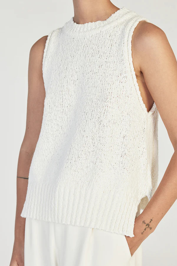 DION OFF WHITE BOUCLE CREW NECK TOP | DISSH