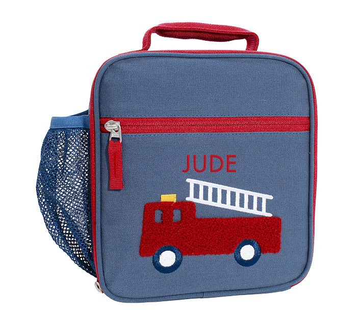 Mackenzie Blue Trucks Chenille Lunch Boxes | Pottery Barn Kids