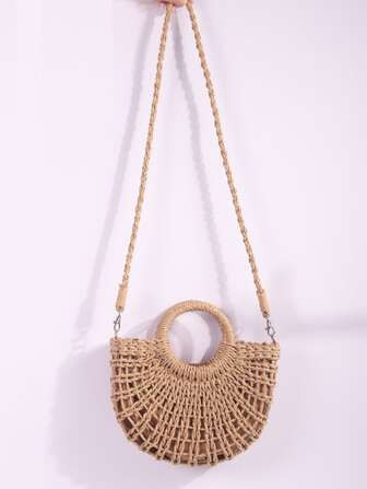 Sac en paille ajouré à anneau supérieur | SHEIN