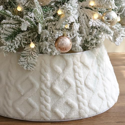 Bunny Chorus Christmas Tree Collar, Rustic White Luxury Plush Faux Fur Tree Collar with Textured Crossed Diamond Pattern, Soft Boho Xmas Tree Ring Beige Tree Skirt for Holiday Decorations Home Decor | Amazon (US)