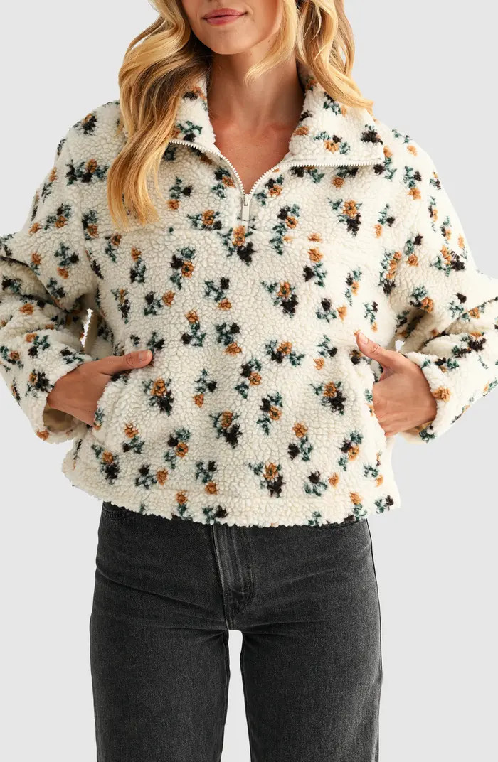 Floral High Pile Fleece Half-Zip Pullover | Nordstrom