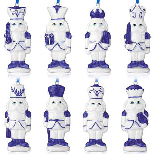 Chunful 8 Pcs Blue and White Porcelain Nutcracker Ornaments 3.15 Inches Chinoiserie Christmas Tree Ornaments Blue and White Porcelain Pattern Hanging Christmas Nutcrackers Decoration for Xmas Tree | Amazon (US)