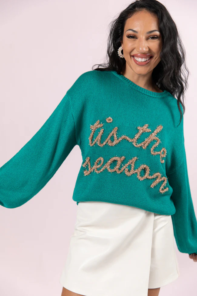 'Tis The Season Green and Gold Sweater | Pink Lily