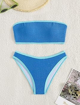 YIMISAN Women's Two Piece Bandeau Swimsuit Ribbed Strapless Tube Bikini Top with Mid Waist Cheeky... | Amazon (US)