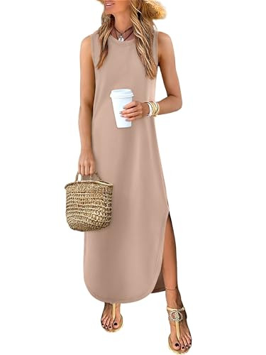 ANRABESS Women Summer Casual Maxi Sundress Sleeveless Loose Split 2026 Trendy Tank Shirt Long Dre... | Amazon (US)