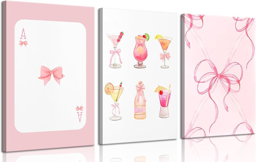 Amazon.com: IOZNGN 3Pcs Trendy Pink Bows Canvas Wall Art Coquette Wall Decor Pictures Preppy Aest... | Amazon (US)