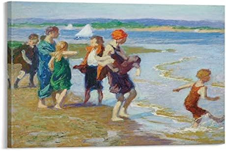 Modern Beach Wall Art Edward Henry Potthast Bathing The Beach Oil Painting Art Poster Canvas Pain... | Amazon (US)
