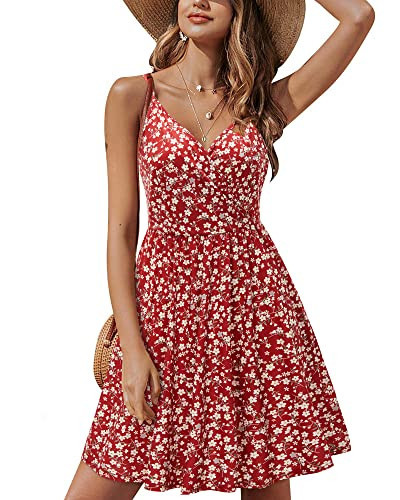 STYLEWORD 2025 Women's V Neck Floral Spaghetti Strap Summer Casual Swing Dress with Pocket(Floral46-412,XXL) | Amazon (US)