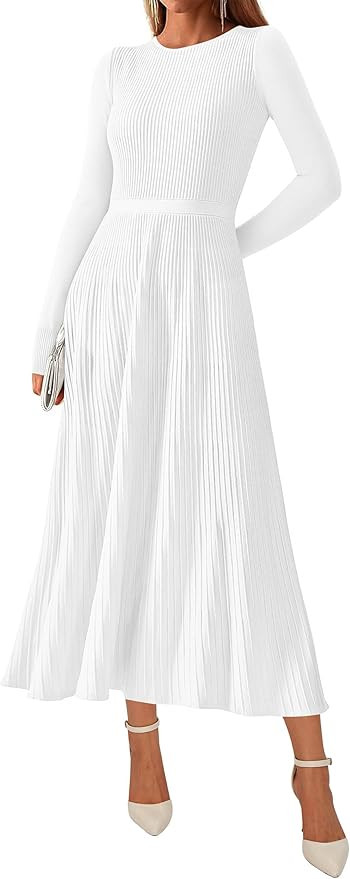 KIRUNDO Women Sweater Dress Holiday Ribbed Knit Long Sleeve Slimming Maxi Dress Fall Pleated Eleg... | Amazon (US)