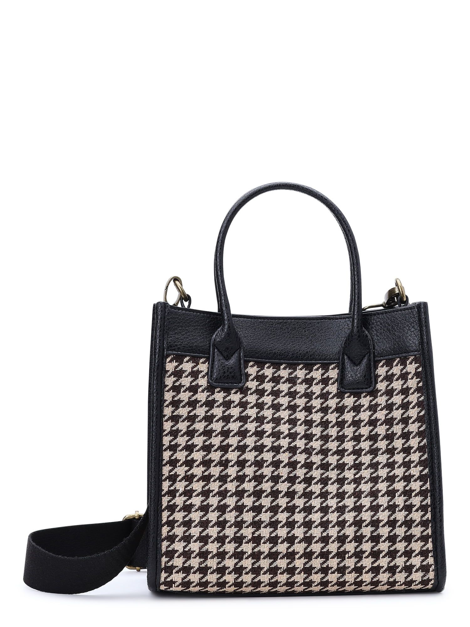 Time and Tru Women's Houndstooth Mini Tote Bag with Removable Strap, Houndstooth | Walmart (US)