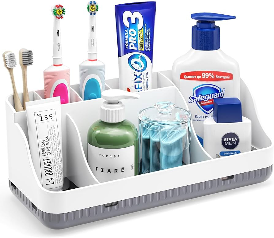 Bathroom Counter Organizer and Storage, 7 Slots Detachable Toothbrush Holders for Bathrooms, Anti... | Amazon (US)