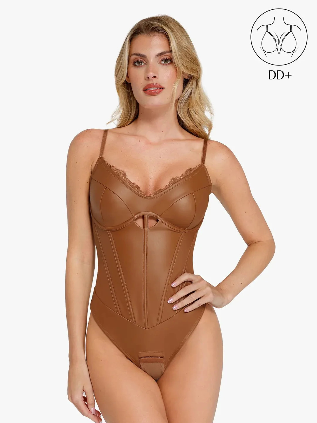 Shapewear Faux Leather Hourglass Cutout Corset Bodysuit | Popilush