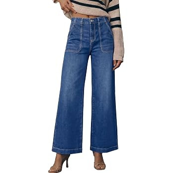 Sidefeel Womens Wide Leg Jeans High Waisted Stretchy Straight Leg Baggy Denim Pants with Pockets | Amazon (US)