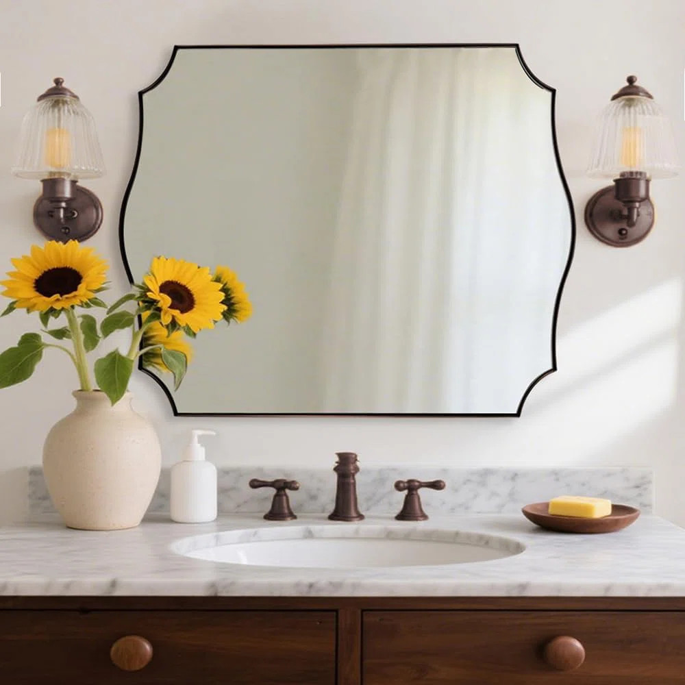 Anayalee Stainless Steel Frame Traditional Scalloped Rectangle Irregular Wall Mirrors | Decorativ... | Wayfair North America