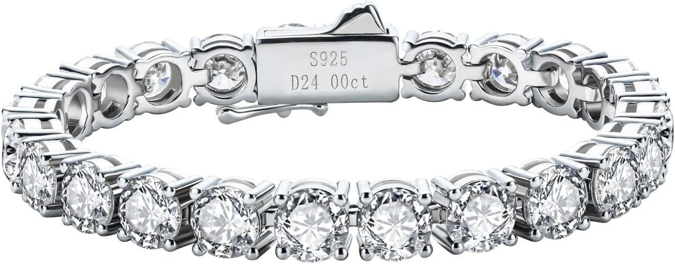 Moissanite Tennis Bracelet 4.8-32cttw D Color VVS1 925 Sterling Silver 3/4/5/6.5MM Round Cut Mois... | Amazon (US)