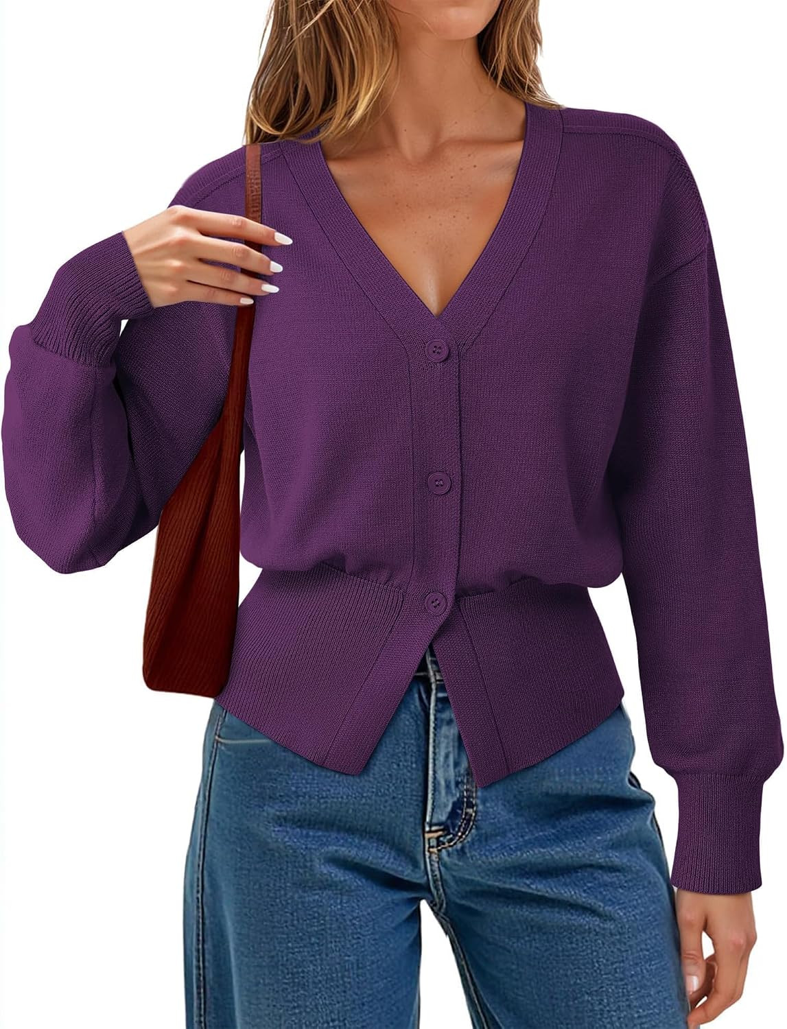 Gaharu Womens Open Front Cardigan Sweaters Long Sleeve Knitted Button Tops | Amazon (US)