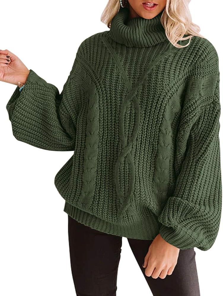 ZESICA Women's 2023 Fall Long Sleeve Turtleneck Chunky Knit Loose Oversized Sweater Pullover Jumper  | Amazon (US)