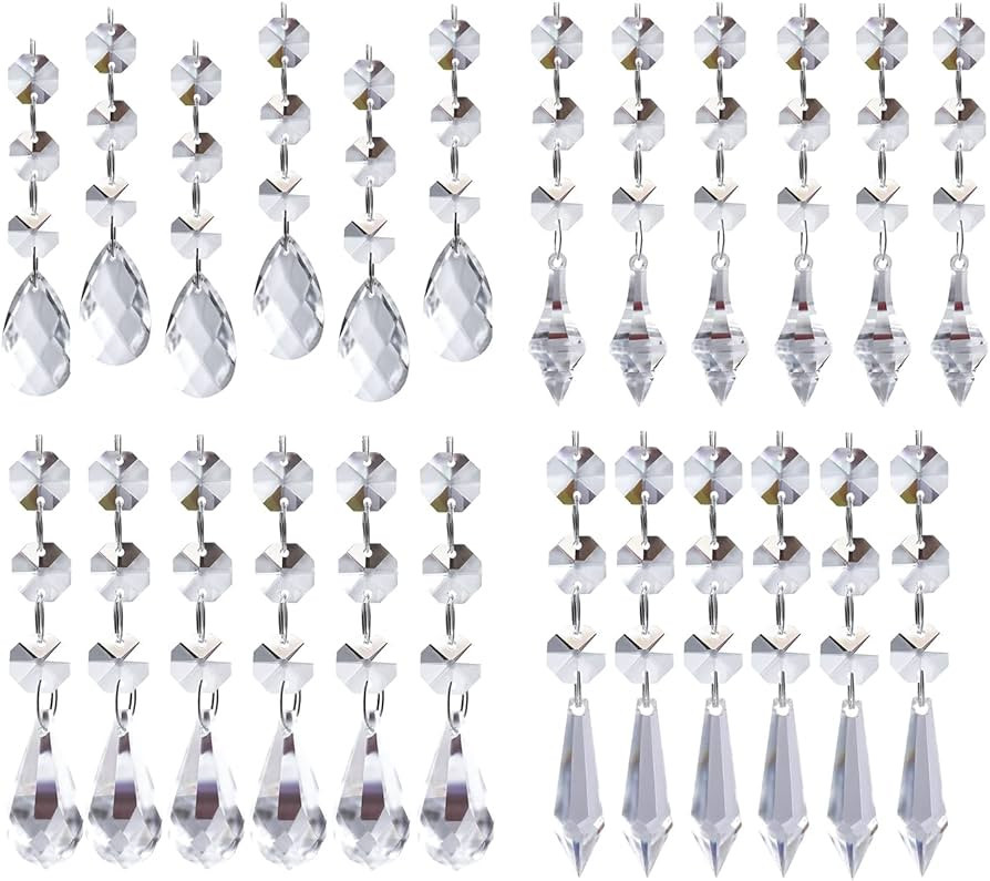 120PCS Clear Acrylic Crystal Beads Drop Christmas Ornaments Tree Decorations Garland Chandelier H... | Amazon (US)