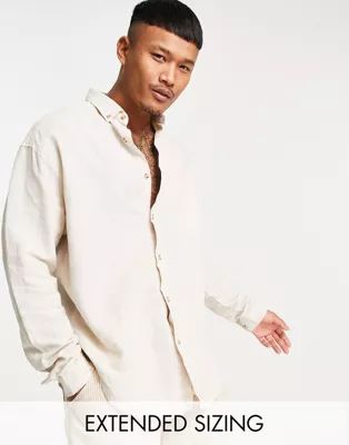 ASOS DESIGN 90s oversized linen shirt in ecru | ASOS (Global)