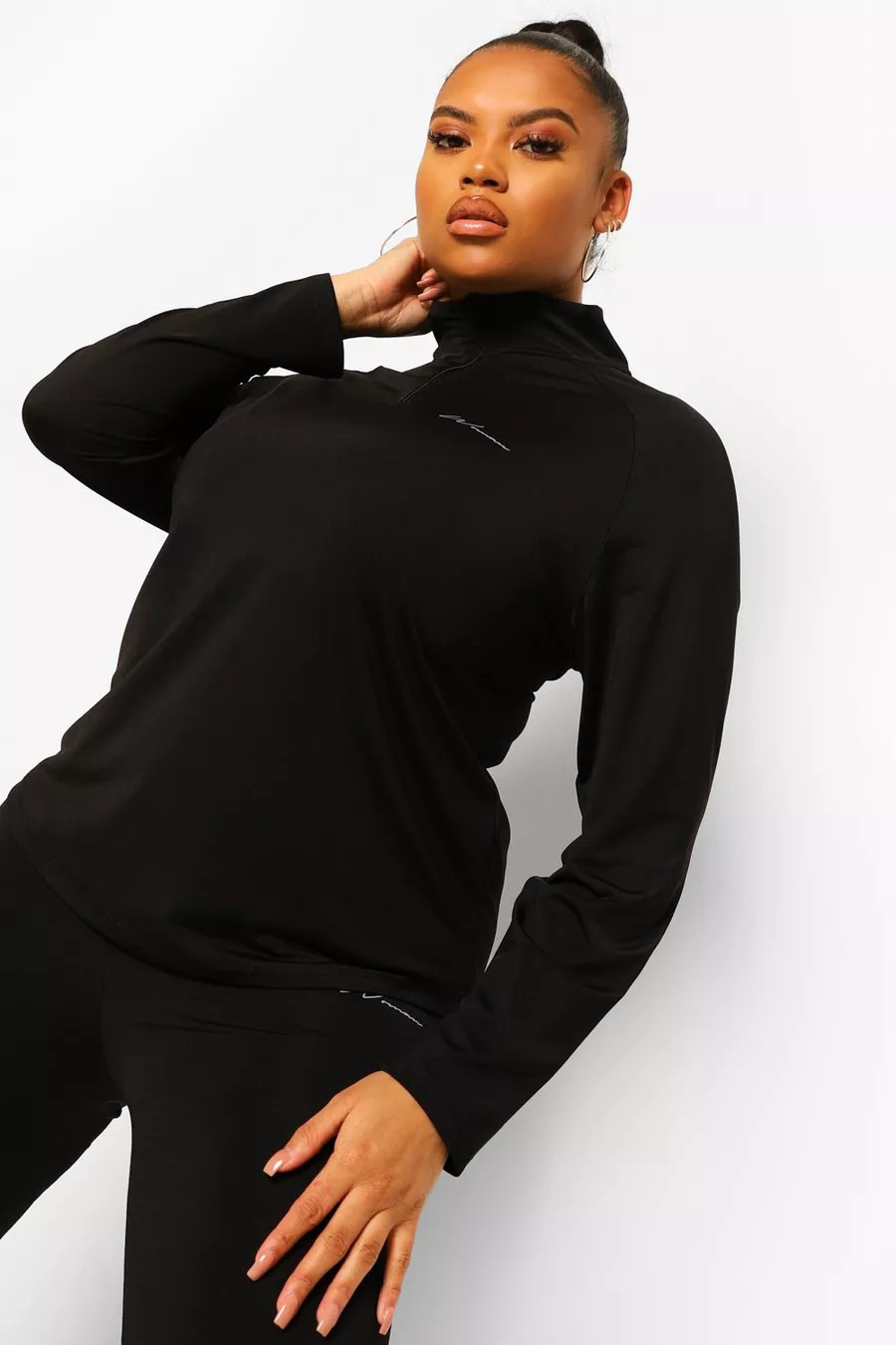 Plus Activewear 'Woman' Raglan Funnel Neck Gym Top | Boohoo.com (US & CA)
