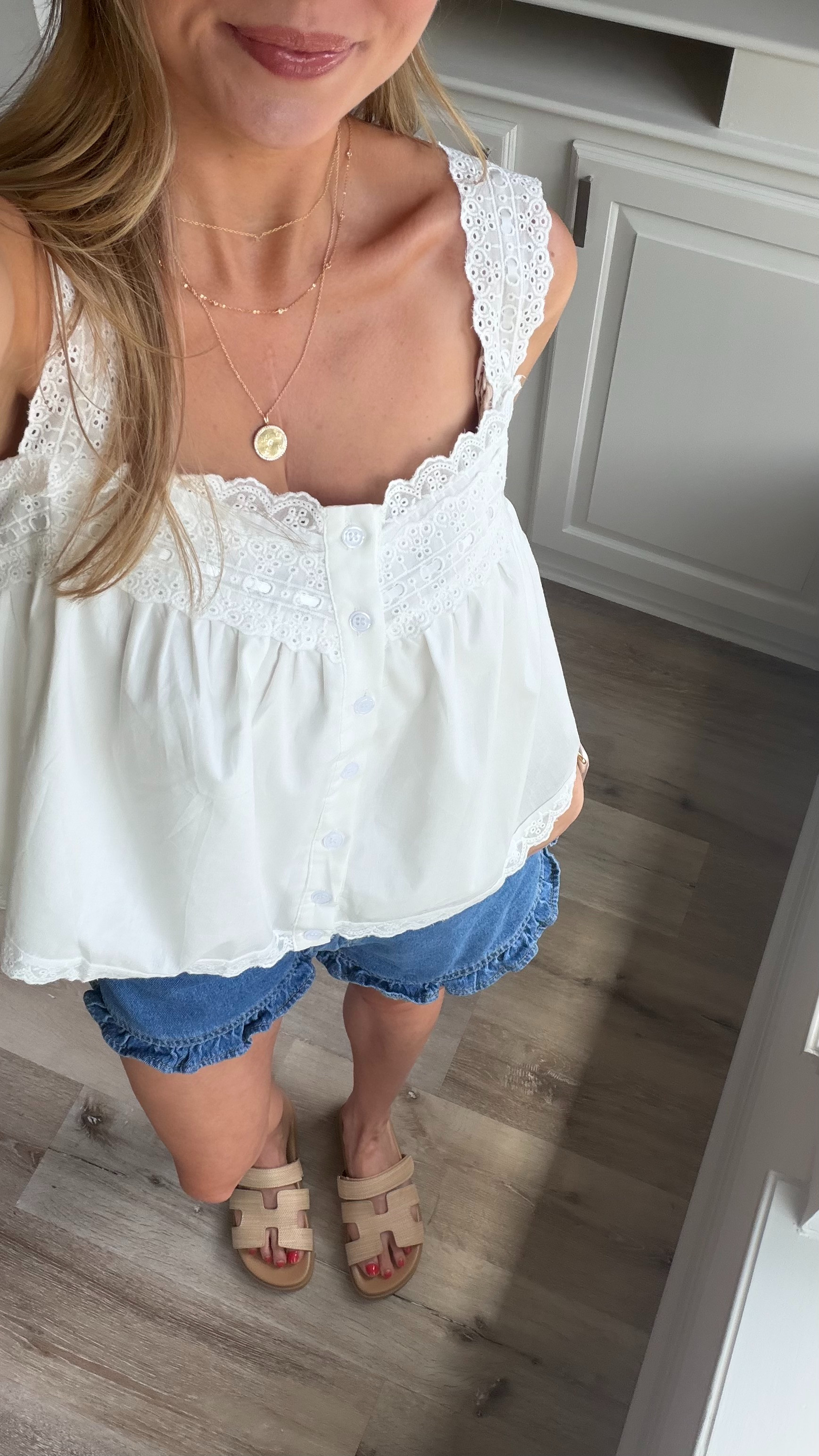 Casual cute summer outfit | small in top + 2 in ruffle denim shorts! 

 #LTKootd