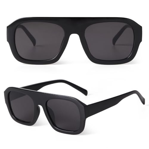 SDINM Trendy Black Sunglasses for Women Fashion Designer Thick Frame 70s 80s Square Aviator Sun Glasses | Amazon (US)