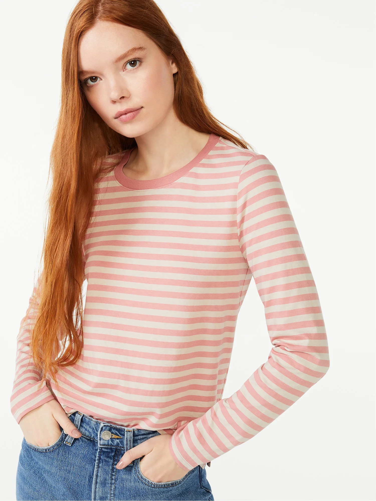 Free Assembly Women's Crewneck T-Shirt with Long Sleeves | Walmart (US)