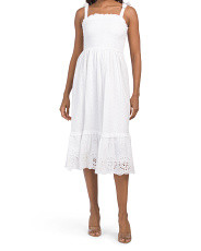 Eyelet Smocked Scalloped Edge Midi Dress | Casual Dresses  | Marshalls | Marshalls