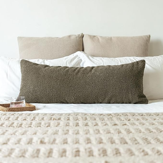 14x36 inch Boucle Lumbar Pillow Cover, Dark Brown Woven Texture Neutral Long Pillow Cover Breatha... | Amazon (US)
