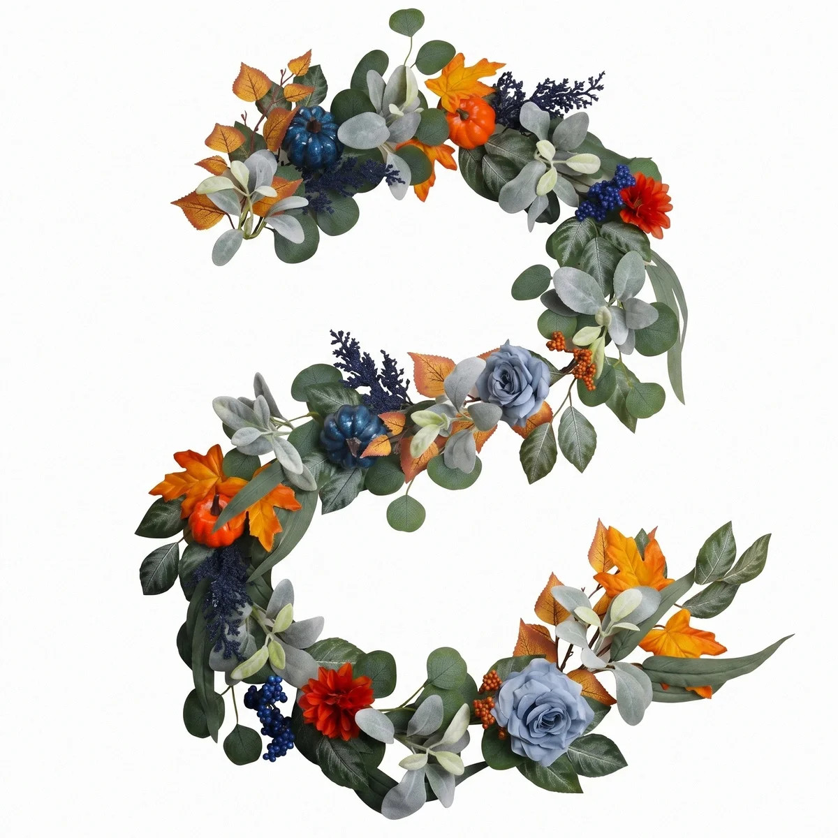 5.9Ft Fall Blue Garland Decor Long Thanksgiving Garland With Pumpkin Autumn Maple Leaves White An... | Wayfair North America