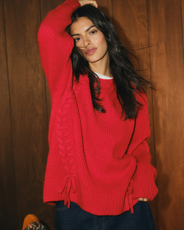 Women's Dad Lace-Up Crew Sweater | Women's | Abercrombie.com | Abercrombie & Fitch (US)