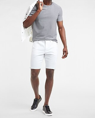 White Distressed Hyper Stretch Jean Shorts | Express